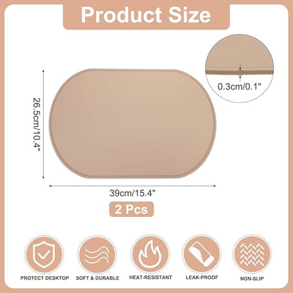 uxcell 2 Pcs Oval Silicone Placemat, 15.4" x 10.4" Non-Slip Washable Table Placemats Heat Resistant Waterproof Mat with High Edge for Table Kitchen Desk Protection, Red