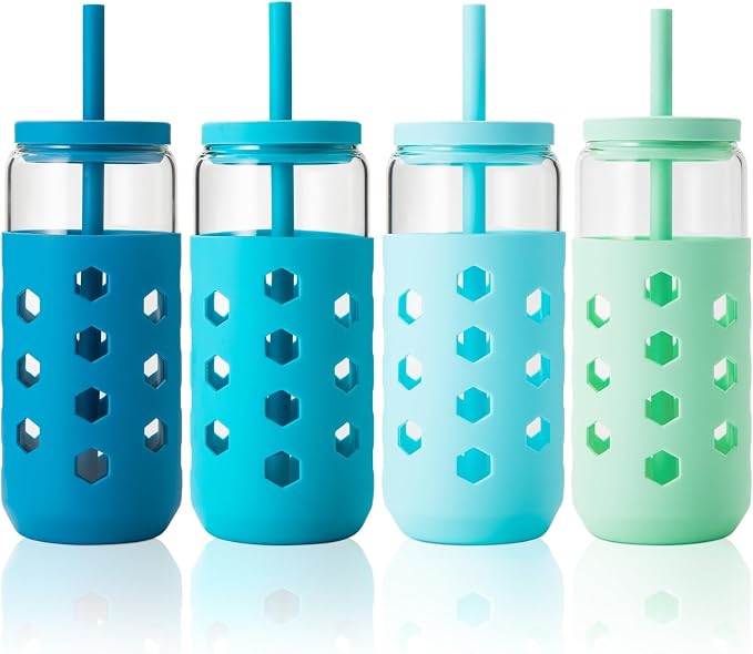 Mrsdry 20 oz Glass Cups with Lids and Straws by Mrsdry