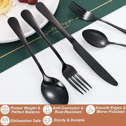 40 Pcs Black Silverware Set for 8, Food Grade Stainless Steel Flatware Set - Image 3