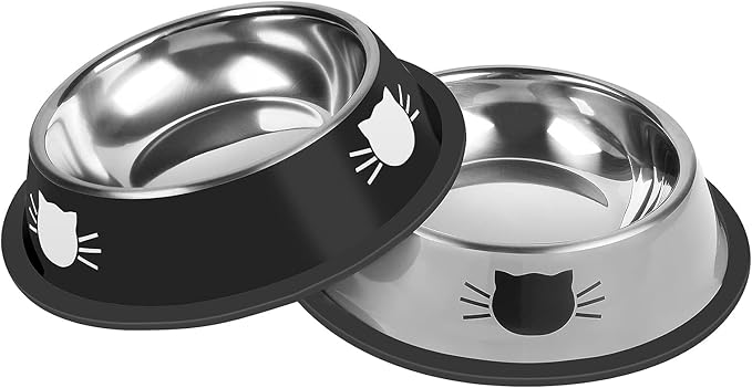Serentive 2 Pcs Non-Slip Stainless Steel Small Cat Food Bowls by Serentive