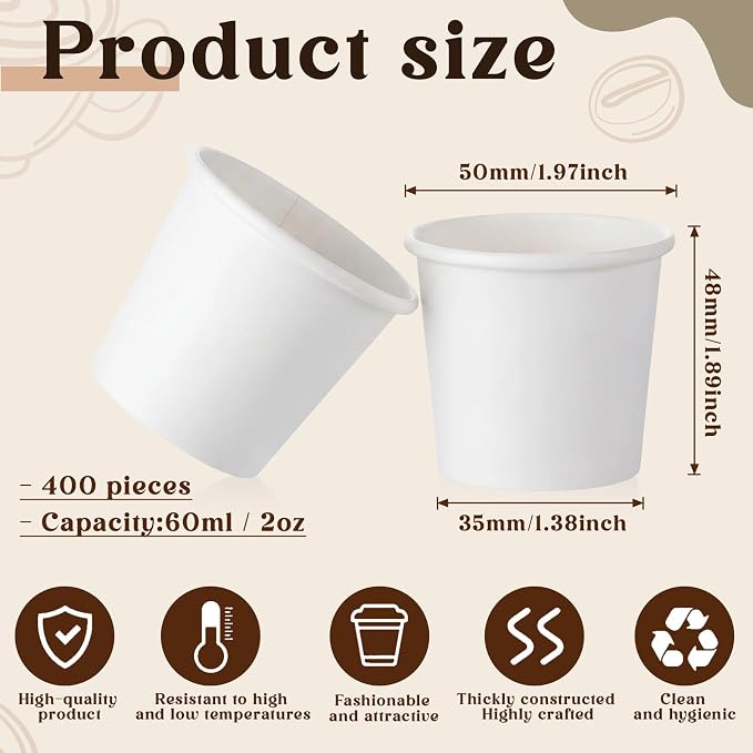 400 Pack 2oz Mini Coffee Cups Disposable Paper Cups Hot or Cold Beverage Cup - Image 2