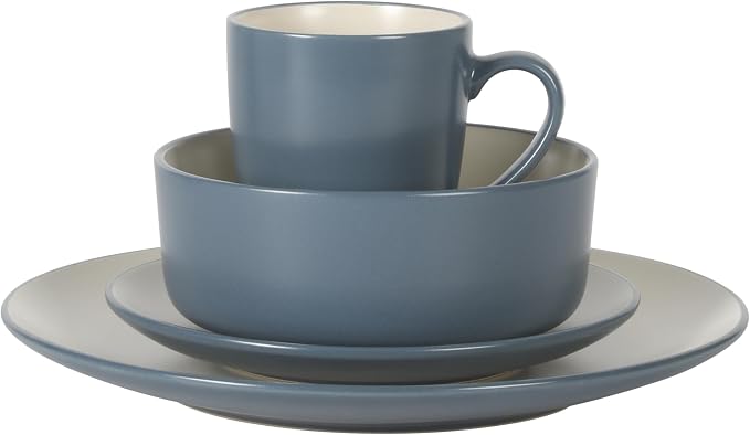Gibson Elite Oxford Blue Plates and Bowls Sets, 16 Piece Stoneware Dinnerware - Image 8