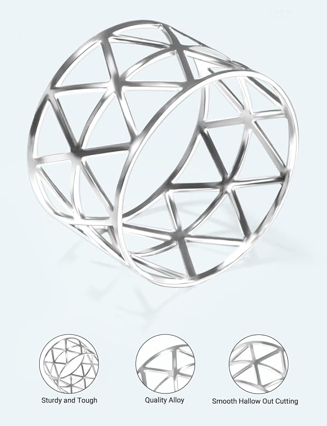 12 Pack Napkin Rings Holders Silver Color Hollow Design Décor Dinner Party - Image 6