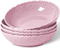HOMBENE Heartbeat Pasta Bowls Set of 4, 40oz, Porcelain Wide and Shallow, Soup, Pasta, Noodle, Dinner, Large Salad Bowls Soup Bowl for Kitchen, Microwave & Dishwasher Safe (Dreamy Sakura Pink)