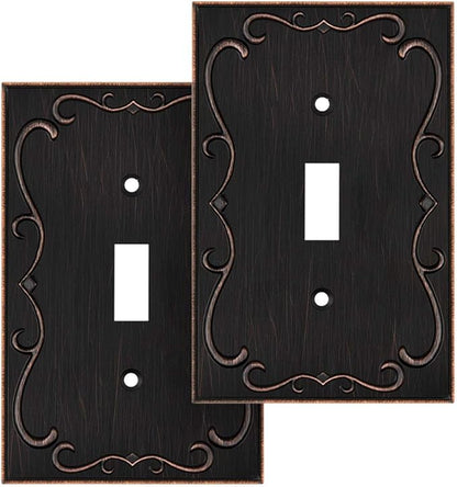 French Cabriole Decorative Wall Plate Switch Plate Outlet Cover (Single Toggle, 2 Pack, Aged Bronze)
