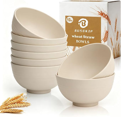 Snack Bowls Sets of 8, Unbreakable & Lightweight Wheat Straw Bowls 10oz by BUSOKIP