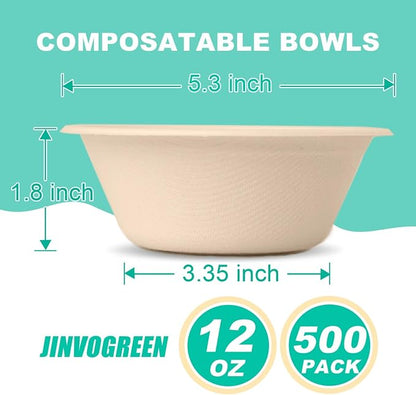 JINVOGREEN 500 Count 12 oz Paper Bowls, Disposable Compostable Bowls Bulk - Image 2