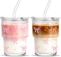 INSETLAN 13 oz Bow Decal Glass Tumblers Set of 2, Thick Wall Glass Cups by INSETLAN