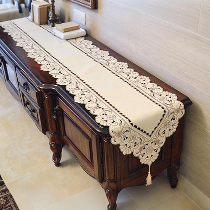 LeLehome 15 Inch X 86 Inch Classic Beige Table Runner, Vintage Brown Flower - Image 9