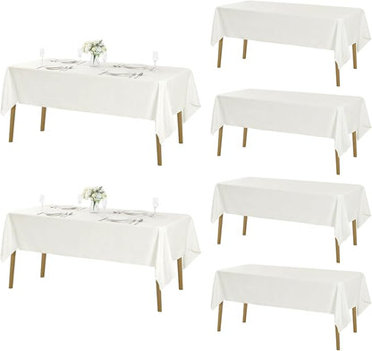 Fokitut 6 Pack Rectangle Tablecloth, 60x102 Inch, Stain Resistant and Wrinkle Polyester Table Cloth, Fabric Table Cover for Kitchen Dining, Wedding, Party, Holiday Dinner-Ivory