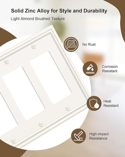 2-Pack Tripple Decorator Outlet Cover Plate, Durable Zinc Alloy 3 Gang Wall Plate, Light Almond Decorative Switch Plates and Outlet Covers, Corrosion Resistant