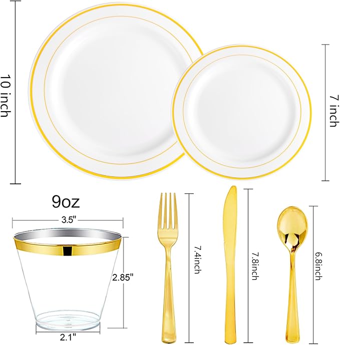 bUCLA 150PCS Gold Plastic Dinnerware Set Disposable - Image 2