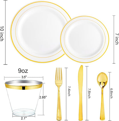 bUCLA 150PCS Gold Plastic Dinnerware Set Disposable - Image 2