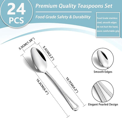 24 Pieces Teaspoons Set, 6.4 Inches Spoon Set, Stainless Steel Silverware - Image 2