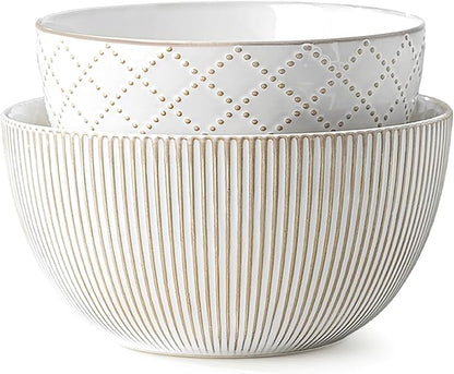 getstar Deep Ceramic Mixing Bowl Set of 2(8.7"/7.5"), 3&1.8 Qt Large Salad Serving Bowls Vintage Nesting Mixing Bowls for Cooking, Baking, Prepping, Microwave and Dishwasher Safe
