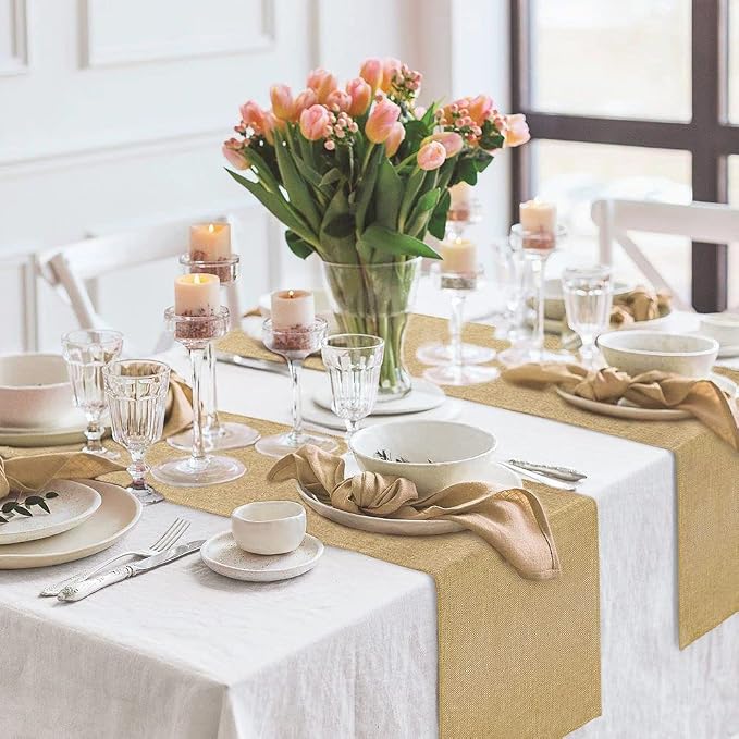 2 Pieces Burlap Table Runners 12x84 Inch Rustic Boho Table Runner | Farmhouse - Image 6