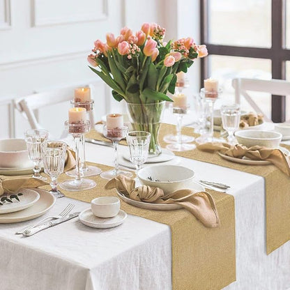 2 Pieces Burlap Table Runners 12x84 Inch Rustic Boho Table Runner | Farmhouse - Image 6