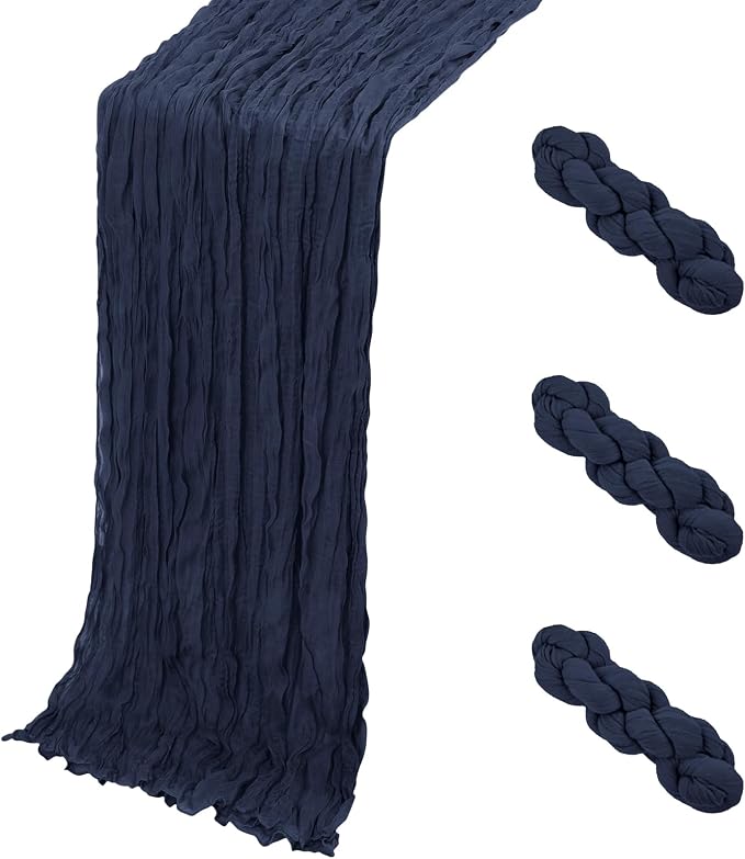 3 Pack Navy Blue Cheesecloth Table Runner, 17 x 108 Inch, Gauze Cheese Cloth by Yorcari