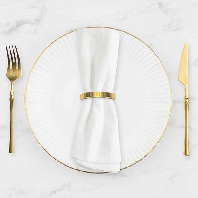 Shiny Gold Napkin Rings Set of 12, Zinc Alloy Circle Style, Modern Cuff Design - Image 6