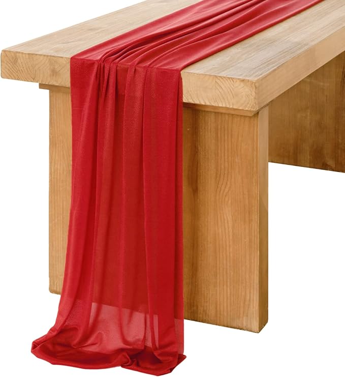Ling's Moment 14Ft Red Table Runner, Wedding Sheer Chiffon Table Runners | by LingsMoment