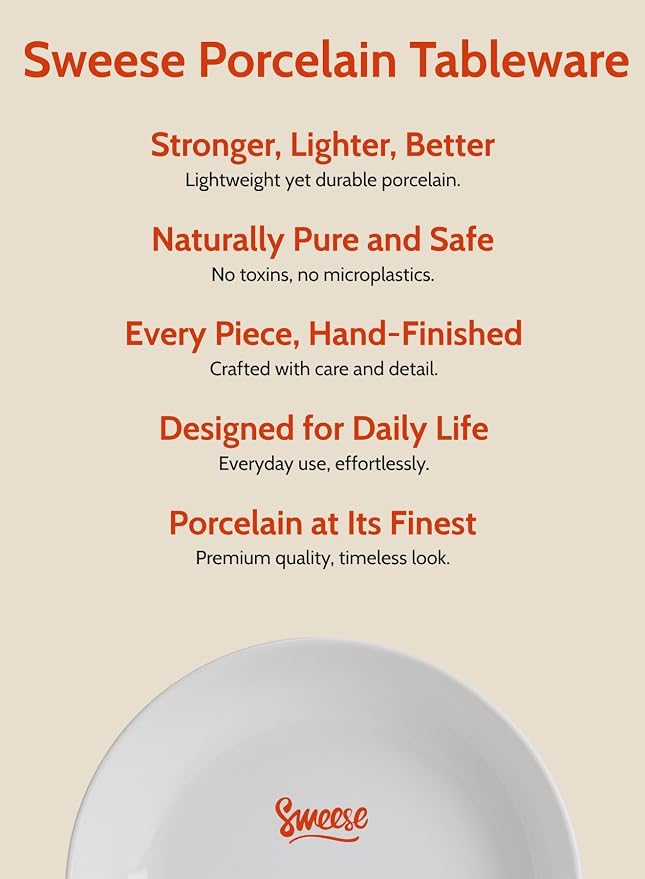 Sweese Large Salad Serving Bowls, 30 Ounce Porcelain White Pasta Plates Set of 6 - Image 7