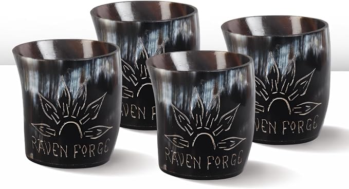 Handicrafts Home Viking Horn Shot Glasses Set of 4, Handmade Natural Ox Horn by HandicraftsHome