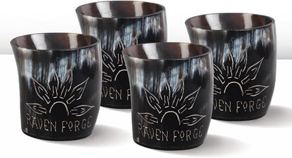 Handicrafts Home Viking Horn Shot Glasses Set of 4, Handmade Natural Ox Horn by HandicraftsHome