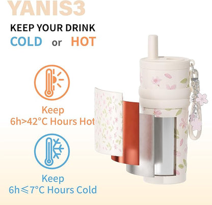18.5 oz Thermo Cup with Straw, Floral Embossed Designed Car Cup, Vacuum - Image 7