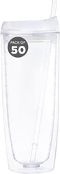 Custom Tall Orbit Acrylic Tumblers 20 oz. Set of 50, Personalized Bulk Pack - Perfect for Iced Coffee, Soda, Other Hot & Cold Beverages - Clear