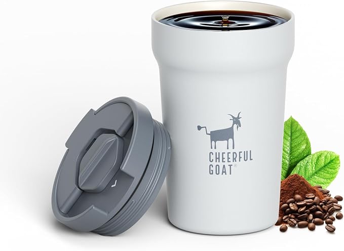 CHEERFUL GOAT Travel Coffee Mug – Stainless Steel Ceramic Lined Mug Insulated by CheerfulGoat