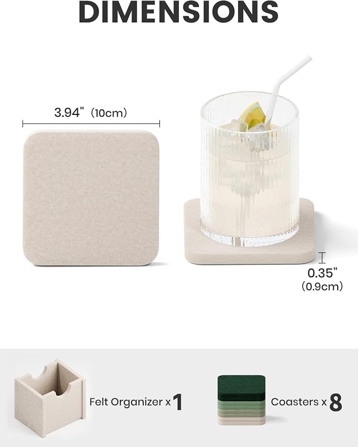 Fluxynara Felt Coasters with Holder, Sagewood | Square Felt Coasters, - Image 2