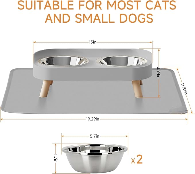 Elevated Cat Bowl with Food Mat, Raised Cat Food and Water Bowl Set - Image 6