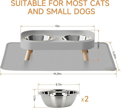 Elevated Cat Bowl with Food Mat, Raised Cat Food and Water Bowl Set - Image 6
