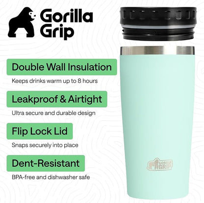 GORILLA GRIP 304 Stainless Steel Double Insulated Travel Coffee Mug, Leakproof - Image 2