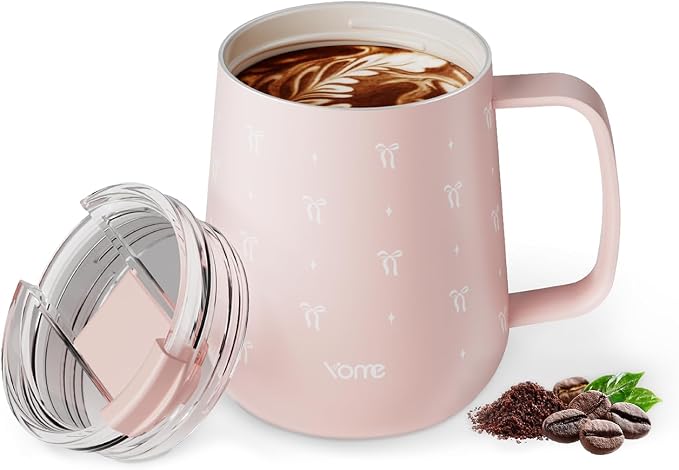 YOME 10oz Bow Light Pink Insulated Coffee Mug by KEEPCOOLSTAYYOU
