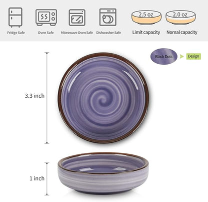 Selamica Ceramic 2.5 OZ Soy Sauce Dish Dipping Bowls Set of 6, 3.3 Inch Small Side Dish Pinch Bowls, Mini Bowls for Condiment, Ketchup, BBQ, Sushi, Gradient Blue