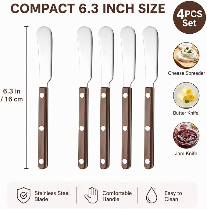 4PCS Stainless Steel Butter Knives Set: 6.3 Inch Cheese Spreader 304 Stainless - Image 7
