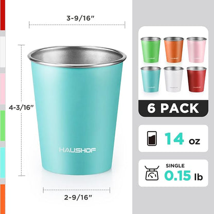 HAUSHOF Stainless Steel Cups, 14oz Stacking Cups, Unbreakable, 6 Pack | 18/8 - Image 4