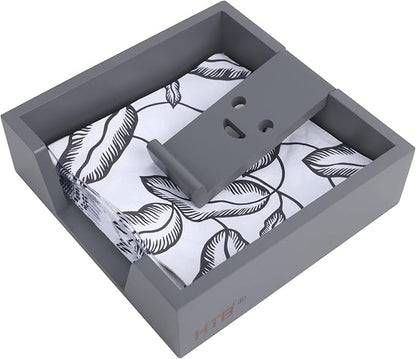 Bamboo Flat Napkin Holder with Weighted Arm Decorative Napkin Tray Dispenser for Table Kitchen Bathroom Dinning (grey)