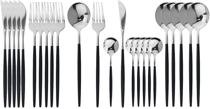 JASHII Flatware Serving Set 24 Piece, Stainless Steel Silverware Set, Titanium by JASHII