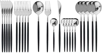 JASHII Flatware Serving Set 24 Piece, Stainless Steel Silverware Set, Titanium by JASHII
