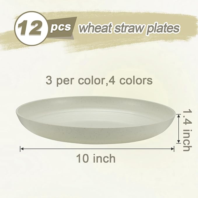 HEYCOME 12 Pcs Unbreakable Deep Dinner Plates Set, 10 inch Reusable Plastic - Image 2