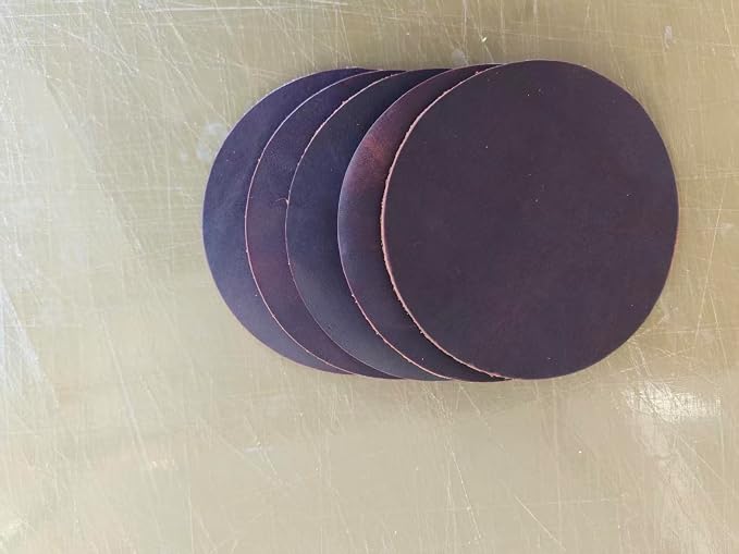 Full Grain Genuine Leather, Oil Wax Brown, 11cm Circular Coasters 5 pcs | - Image 7