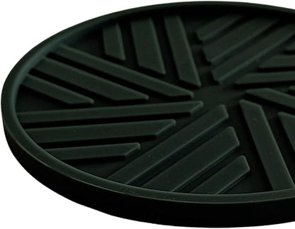 Silicone Coasters with Black Metal Holder, Set of 6, 4-Inch Diameter, Cup Mat for Drink, Stylish Home Decor, Deep Grey