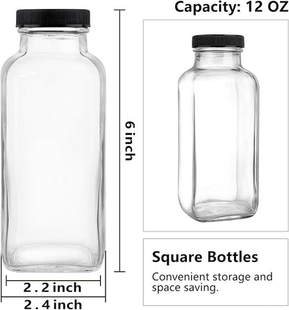 GUANENA 12 Pack Glass Drink Bottles, 12 OZ Vintage Square Water Bottles - Image 2