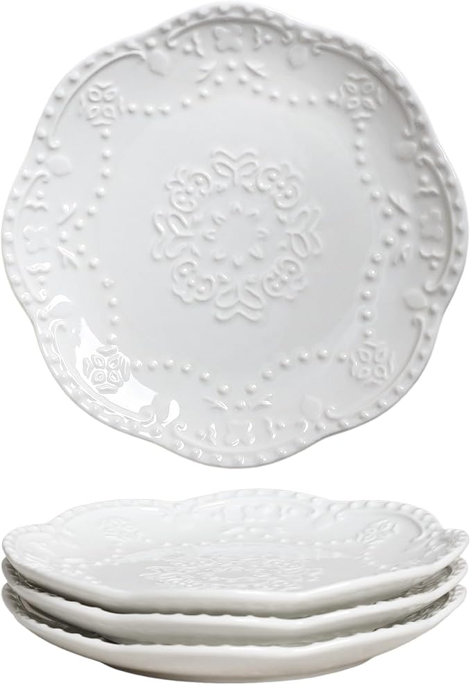 Gaolinci European Palace Series Lace Embossed Ceramic Dinner Plate by Gaolinci