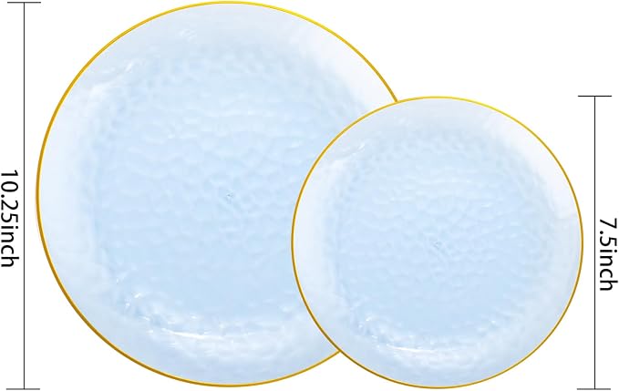 Rubtlamp 100Pcs Blue Gold Plastic Plates, Hammered Plastic Plates Include 50 - Image 2
