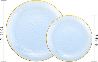 Rubtlamp 100Pcs Blue Gold Plastic Plates, Hammered Plastic Plates Include 50 - Image 2