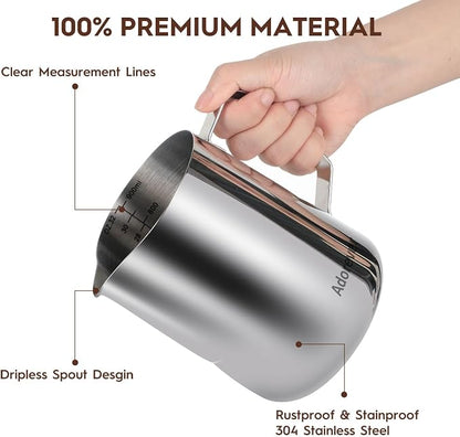 Milk Frothing Pitcher, 32oz Steaming Pitcher Stainless Steel Espresso Machine - Image 3