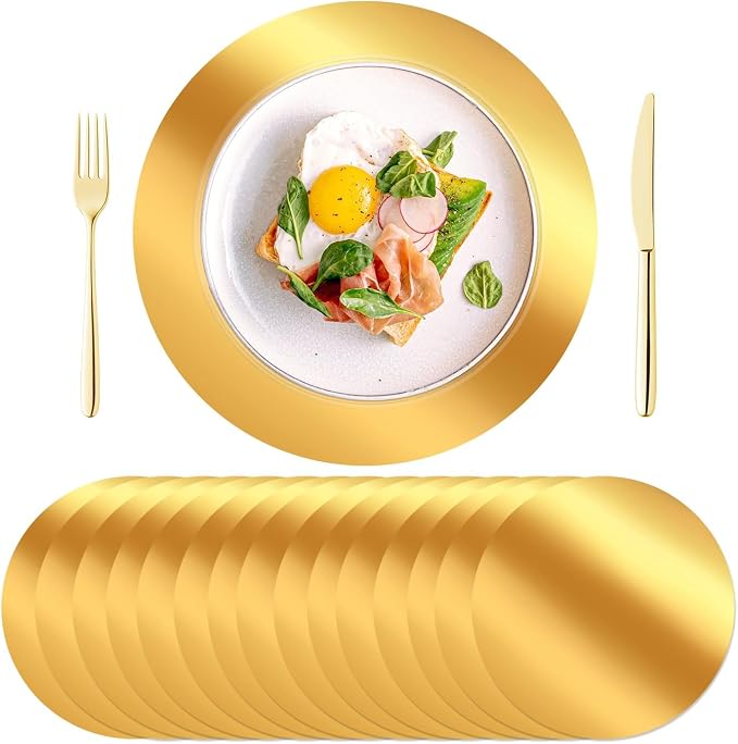 100PCS 13in Round Gold Placemats, Disposable Paper Chargers Plate | Paper by KesaPlan